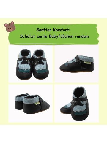Yalion Leder-Krabbelschuhe "Wale" in Schwarz