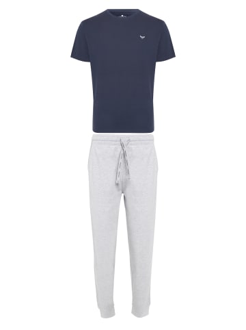 Threadbare Schlafanzug Ledger PJ Set in Navy / Grey Marl