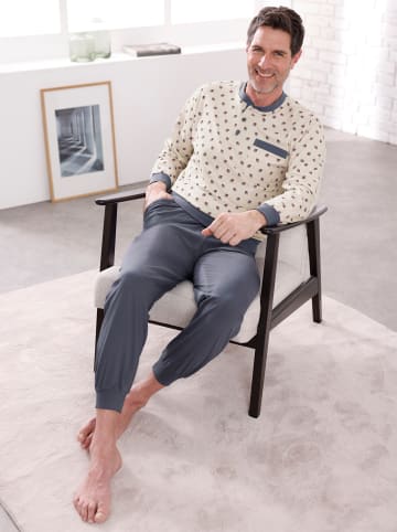 Comte Schlafanzug in rauchblau-ecru-bedruckt