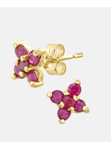 Vanlere Ohrstecker aus 375 Gelbgold mit Rubin Blumen-Design