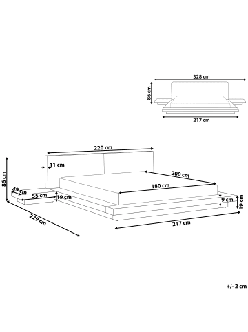 Beliani Doppelbett ZEN in Braun/Weiß - (W) 328 x (H) 86 x (L) 229 cm