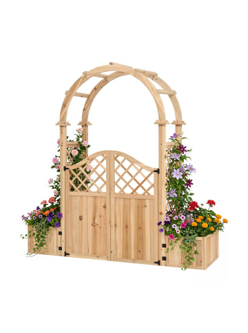 ABRIHOME Pflanzkübel in Braun Tanne mit Spalier Tor und Rankhilfe für Garten