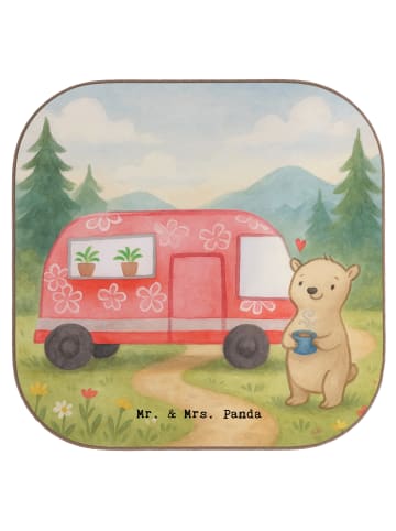 Mr. & Mrs. Panda Glas-Untersetzer Bär Camper Design ohne Spruch in Weiß