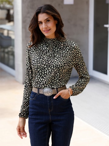 WITT WEIDEN Stehkragen-Shirt in schwarz-schilf-bedruckt