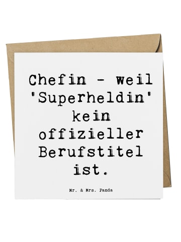 Mr. & Mrs. Panda Klappkarte Spruch Chefin Superheldin mit Spruch in Weiß