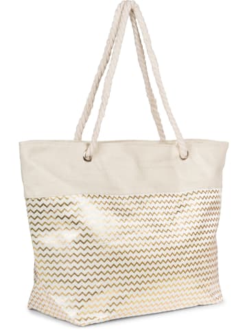 styleBREAKER Strandtasche Zick-Zack in Beige-Gold