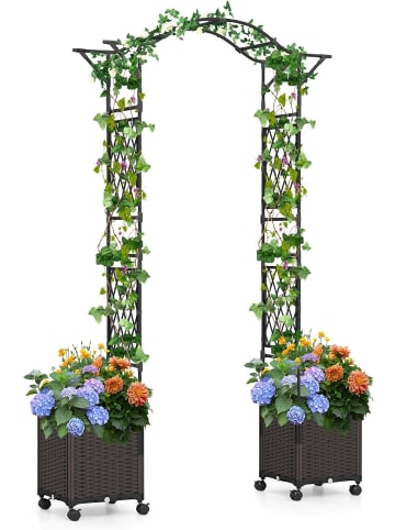 COSTWAY 2 in 1 Rosenbogen mit Blumenkasten in Schwarz