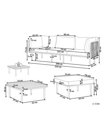 Beliani 3-tlg Lounge Set SENISE in Grau/Weiß
