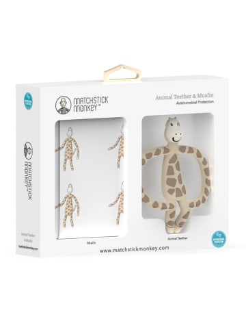 MATCHSTICK MONKEY Geschenkset Tier-Beißring & Musselin-Tuch
