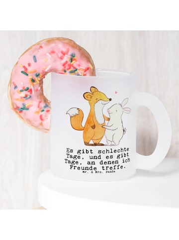 Mr. & Mrs. Panda Kaffeeglas Fuchs Hase Freunde treffen mit Spruch in Transparent