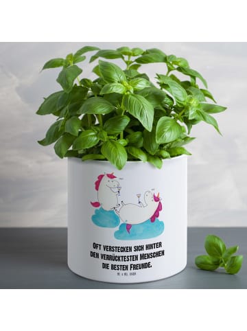 Mr. & Mrs. Panda Blumentopf Einhorn Sekt mit Spruch in Weiß