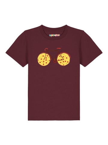 wat? Apparel T-Shirt Pizza Fahrrad in Weinrot