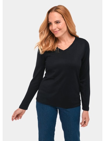 GOLDNER Kurzgröße: Langarm-Pullover mit V-Ausschnitt in schwarz