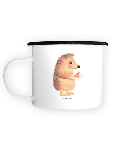 Mr. & Mrs. Panda XL Emaille Tasse Igel Kuchenstück ohne Spruch in Weiß