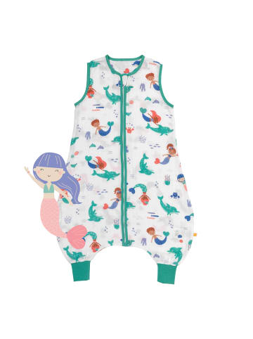 Schlummersack Musselin Schlafsack mit Füßen, 0.5 TOG in Weiß-Türkis