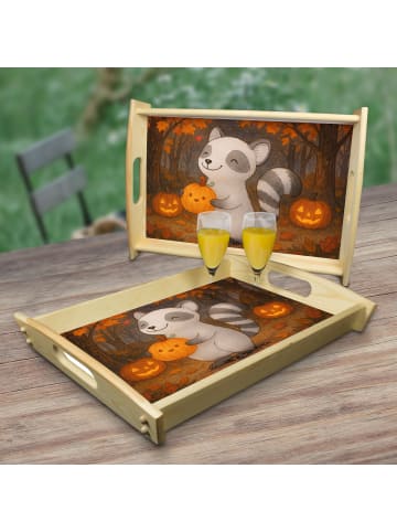 Mr. & Mrs. Panda Holztablett Waschbär Kürbis Design ohne Spruch in Weiß