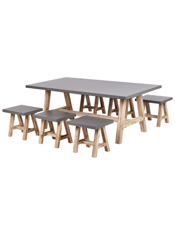 Beliani 7-tlg Gartentisch Set TONNARE in Grau/Heller Holzfarbton