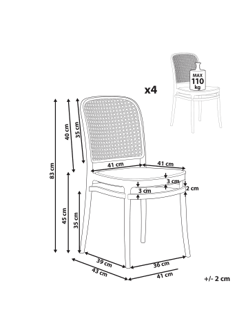 Beliani 4er-Set Esszimmerstuhl PLOSE in Beige/Weiß