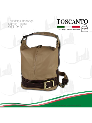 Toscanto Leder Schultertasche, Cityrucksack Toscanto Tasche braun, taupe ca. 23cm