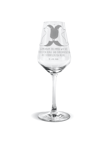 Mr. & Mrs. Panda Weißweinglas Igel händchenhaltend mit Spruch in Transparent