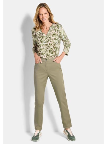 GOLDNER Kurzgröße:  Jerseyhose Baumwollhose mit Ziernähten in khaki