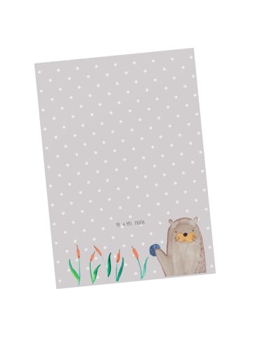 Mr. & Mrs. Panda Postkarte Otter Stein ohne Spruch in Grau Pastell