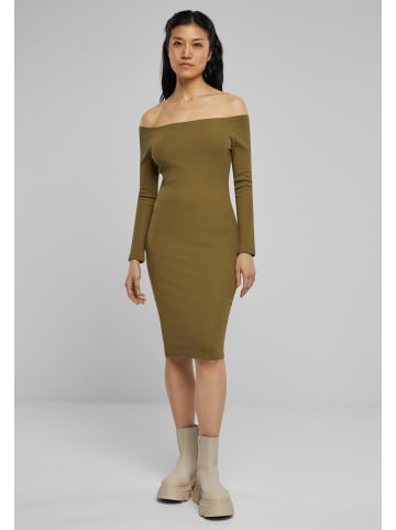 Urban Classics Urban Classics Damen Ladies Off Shoulder Longsleeve Rib Dress in tiniolive
