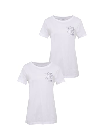 Mavi Jeans 2er-SET Design T-Shirt mit Print-Motiv, Rundhals, Kurzarm in Weiß-3