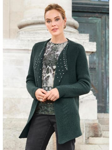 GOLDNER Kurzgröße:  Strickjacke Strickjacke mit Querrippenstruktur in flaschengrün