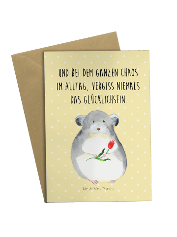 Mr. & Mrs. Panda Glückwunschkarte Chinchilla Blume mit Spruch in Gelb Pastell