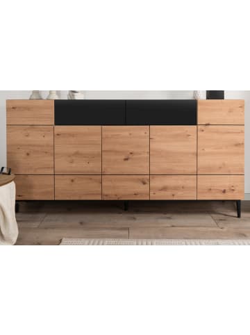 Furn.Design Sideboard Eiche Artisan, schwarz 180 cm, Kommode 5-türig, viel Stauraum