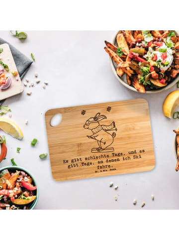 Mr. & Mrs. Panda Brotschneidebrett Hase Skifahren mit Spruch in Braun