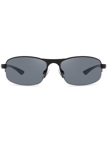 styleBREAKER Rechteckige Halbrand Sonnenbrille in Schwarz / Grau getönt