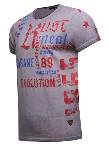 Rusty Neal Vintage Herren Oil Wash T-Shirt mit Front- & Backprint, Raw Edge in Schwarz