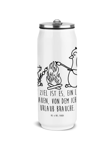Mr. & Mrs. Panda Trinkflasche Edelstahl Pinguin Lagerfeuer mit S... in Weiß