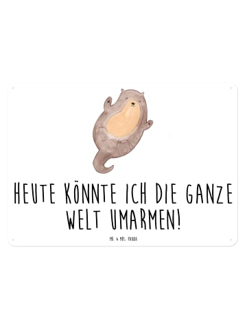 Mr. & Mrs. Panda Blechschild Otter Umarmen mit Spruch in Weiß