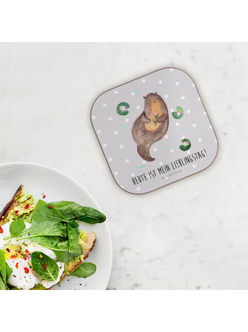 Mr. & Mrs. Panda Glasuntersetzer Otter Seerose mit Spruch in Grau Pastell