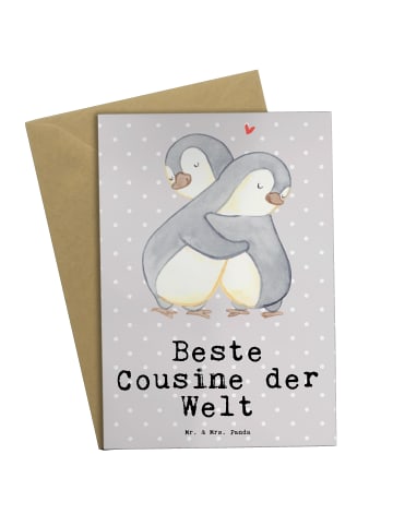 Mr. & Mrs. Panda Grußkarte Pinguin Beste Cousine der Welt mit Sp... in Grau Pastell