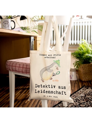 Mr. & Mrs. Panda Einkaufstüte Detektiv Leidenschaft mit Spruch in Creme