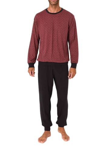 NORMANN Langarm Schlafanzug Pyjama Bündchen Minimalprint in rot