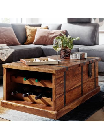 KADIMA DESIGN Handgefertigter Massivholz Couchtisch mit Weinregal