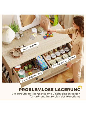 Pawhut Hundekäfig Eiche 100L x 56B x 81H cm