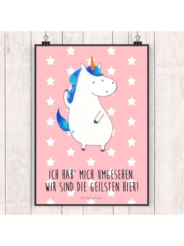 Mr. & Mrs. Panda Bild Einhorn Mann mit Spruch in Rot Pastell