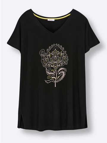 sheego Kurzarm-Shirt in schwarz-sesam-bedruckt