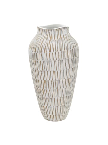 Mauro Ferretti Weiße Harzvase mit geometrischen Linien, Ø 22 x 44 cm