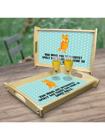 Mr. & Mrs. Panda Holztablett Fuchs Lord mit Spruch in Türkis Pastell