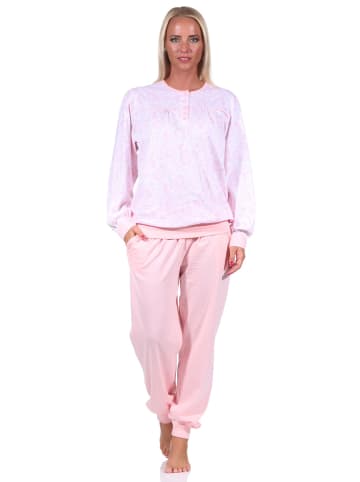 NORMANN Pyjama Schlafanzug Bündchen und Knopfleiste am Hals Paisley Design in rosa