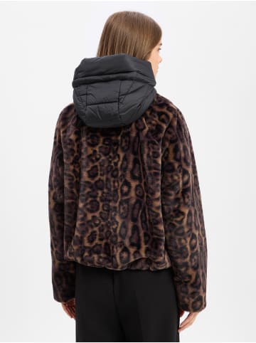 AMBER & JUNE Kunstfelljacke in schwarz braun