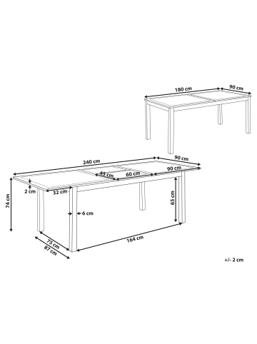 Beliani Gartentisch SKALOMA in Grau - (W) 90 x (H) 74 x (L) 180 cm