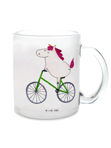 Mr. & Mrs. Panda Teetasse Glas Einhorn Radfahrer ohne Spruch in Transparent